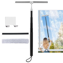 Toncoke Fensterabzieher fr Zuhause, 2-in-1-Fensterwaschset mit Verlngerungsstange, langer Griff, Abzieher fr Dusche, Glas, Boden, Fliesen, Wand, A