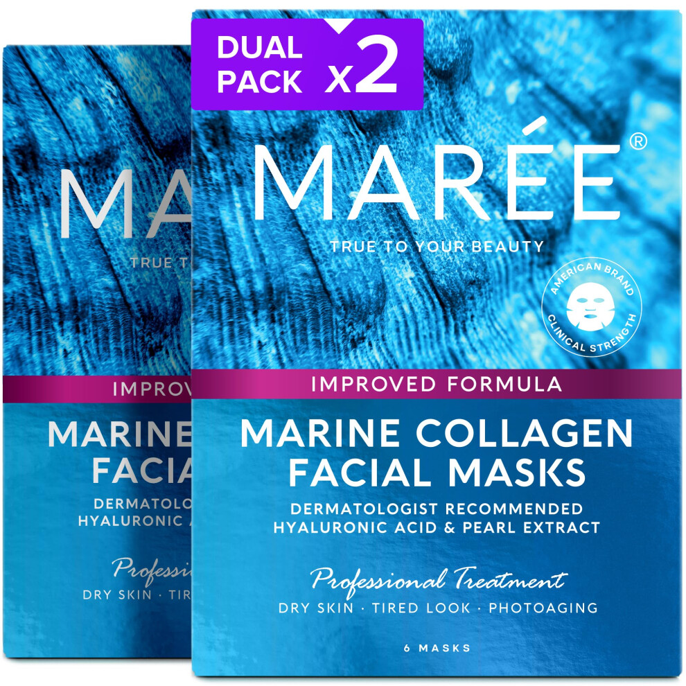 Marã©E Green/Red Maree Collagen Facial Mask With Hyaluronic Acid 2 Pack - Sheet Face Masks Skincare With & Algae Extract - Hydrating Mascarillas Faciale