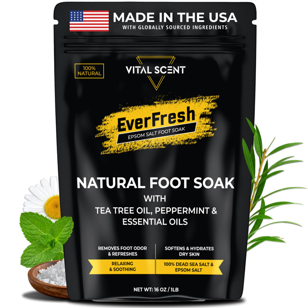 Vitalscent Heavy Duty Tea Tree Oil Foot Soak - Epsom Salt For Soaking For Odor & Footbath To Soften Calluses - Athletes Foot - Nail Discoloration - Relaxing