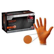 Venom Steel Maximum Grip Nitril Handsker 8 Mil tyk hvet diamanttekstur til greb punktering og rivebestandig Hi-Visibilitet Orange One Size Passe