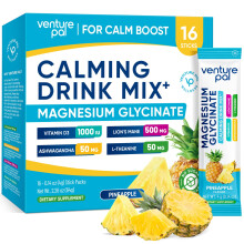 Venture Pal Magnesio Glicinado en polvo Calmante Mezcla Mezcla con Ashwagandha Vitamina D L-teanina Lion