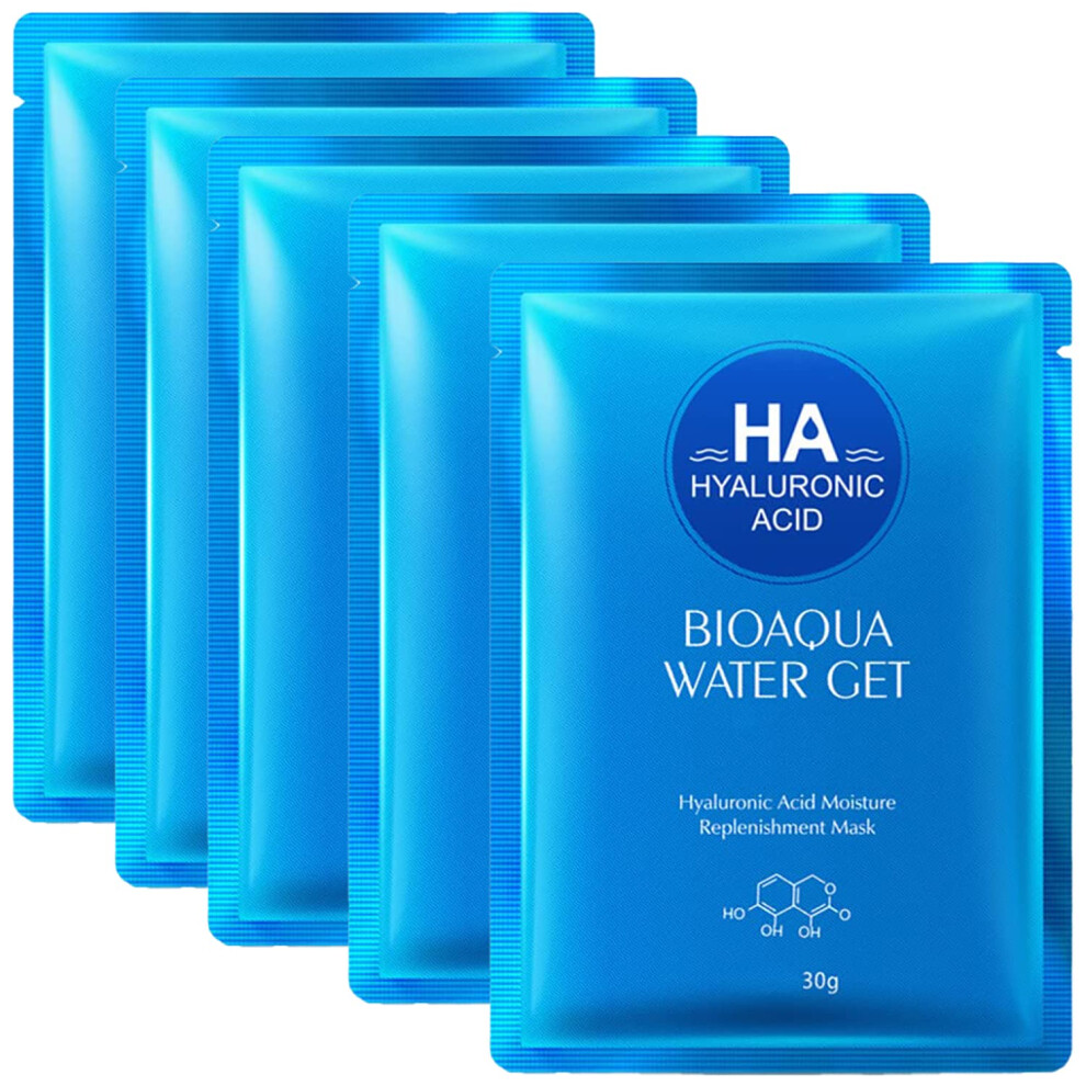 Bioaqua Light Hyaluronic Acid Moisturizing Replenishment Facial Mask Ha Reduces Acne Deep Cleanse 30G (5 Pack)