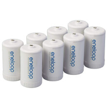 Eneloop Panasonic BQ-BS1E8SA D-strrelse batteriadaptere til brug med Ni-MH genopladelige AA-battericeller 8 stk.