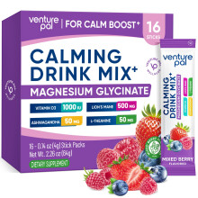 Venture Pal Magnesio Glicinado en polvo Calmante Mezcla Mezcla con Ashwagandha Vitamina D L-teanina Lion
