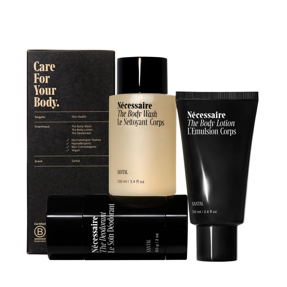 N?Essaire N?Cessaire Body Essentials Set - Travel-Size Body Wash Body Lotion + Deodorant | For Women + Men | Dermatologist-Tested. Hypoallergenic | Alumin