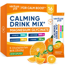 Venture Pal Magnesiumglycinat-Pulver, beruhigende Getrnkemischung mit Ashwagandha, Vitamin D, L-Theanin, Lwenmhne, zuckerfreies Magnesiumprpa