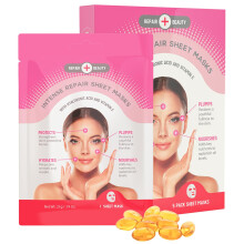Repair Beauty Blatt-Gesichtsmaske mit Hyaluronsure und Vitamin E  polstert die Haut auf und spendet Feuchtigkeit, reduziert Falten und feine Linien