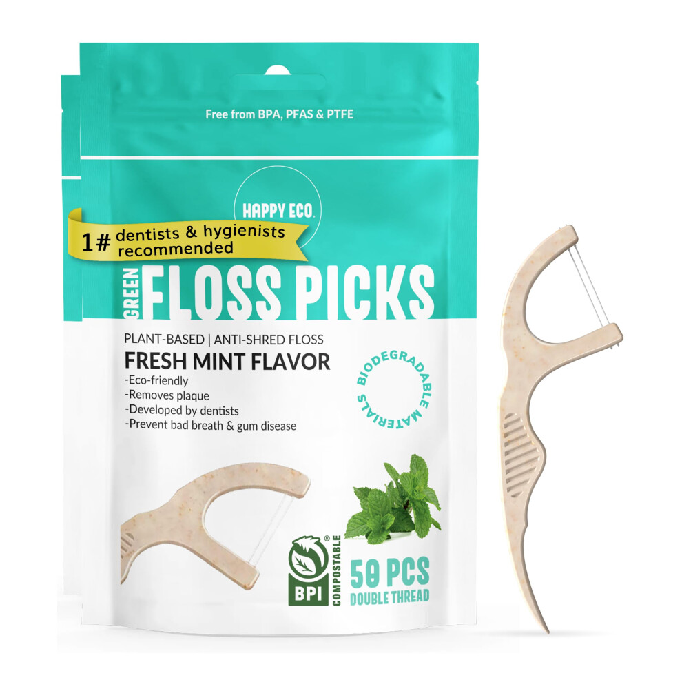 Podwjne Wykalaczki Biodegradowalne (100 Szt.) - Naturalna Nic Dentystyczna Na Bazie Roslin W Sztyfcie - Nic Dentystyczna Dla Doroslych I Dzieci - Ni-image