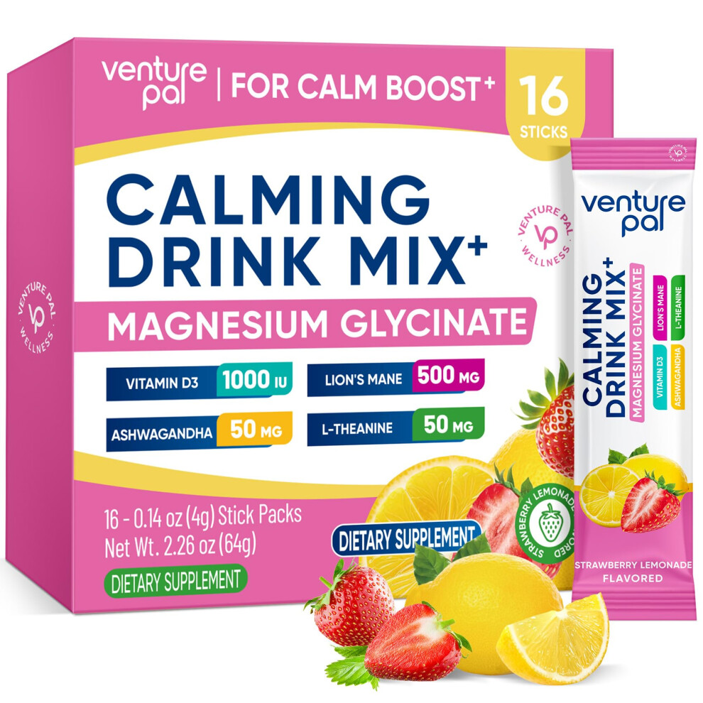 Venture Pal Magnesium Glycinate Powdered Drink Mix With Ashwagandha Vitamin D L-Theanine Lions Mane Sugar Free Magnesium Supplement Blend For