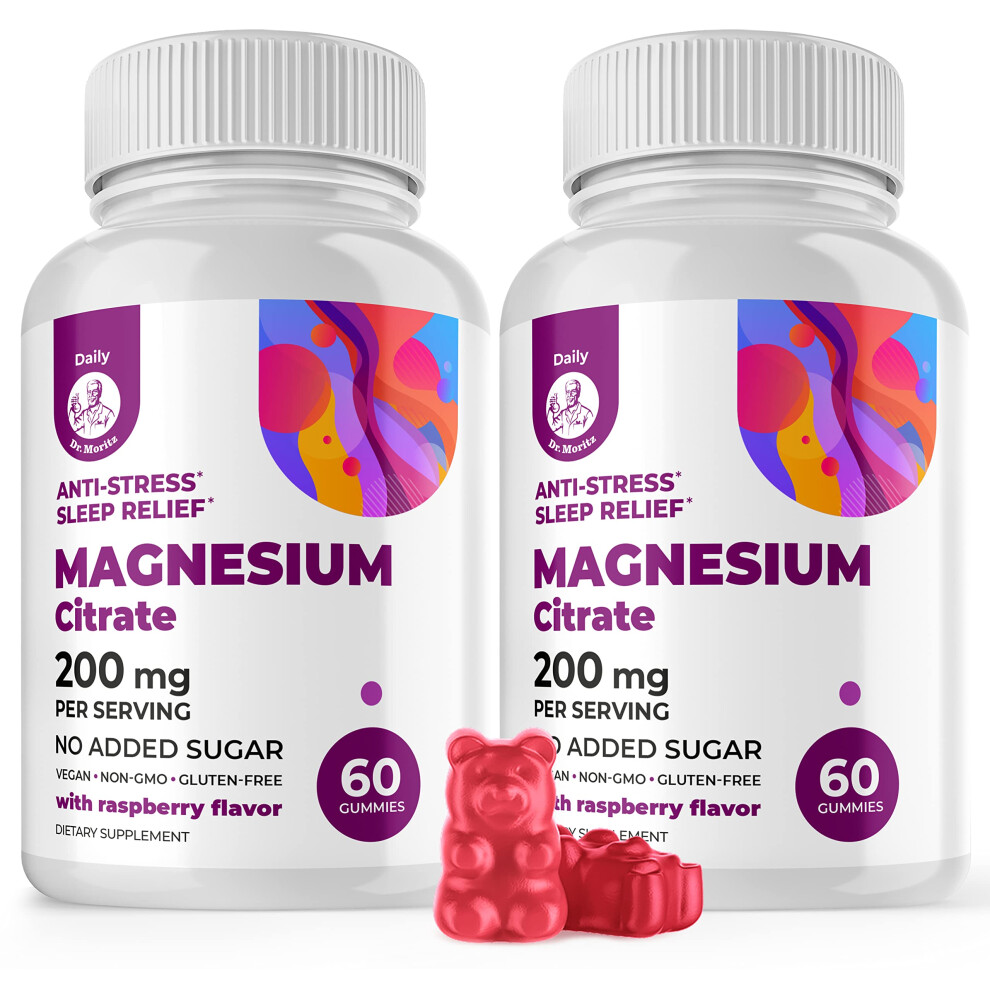 Photos - Vitamins & Minerals DR. MORITZ Magnesium Gummies for Adults - Sugar-Free Calm Magnesium Gummies - Raspberry Flavor - Non-GMO 200 mg 2 Pack (120