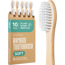 VIVAGO 1000 Soft Plant-Based Bristles  Bamboo Toothbrushes  Natural Toothbrush for Adults  Biodegradable Wooden Toothbrushes Soft Bristles (10 Pa