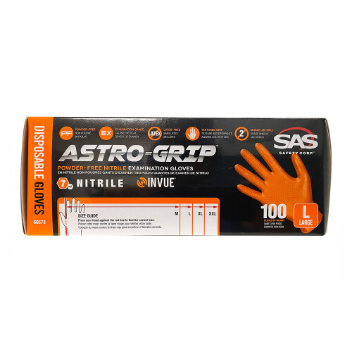 SAS Safety 66573 Astro Grip Guante desechable de nitrilo sin polvo 1