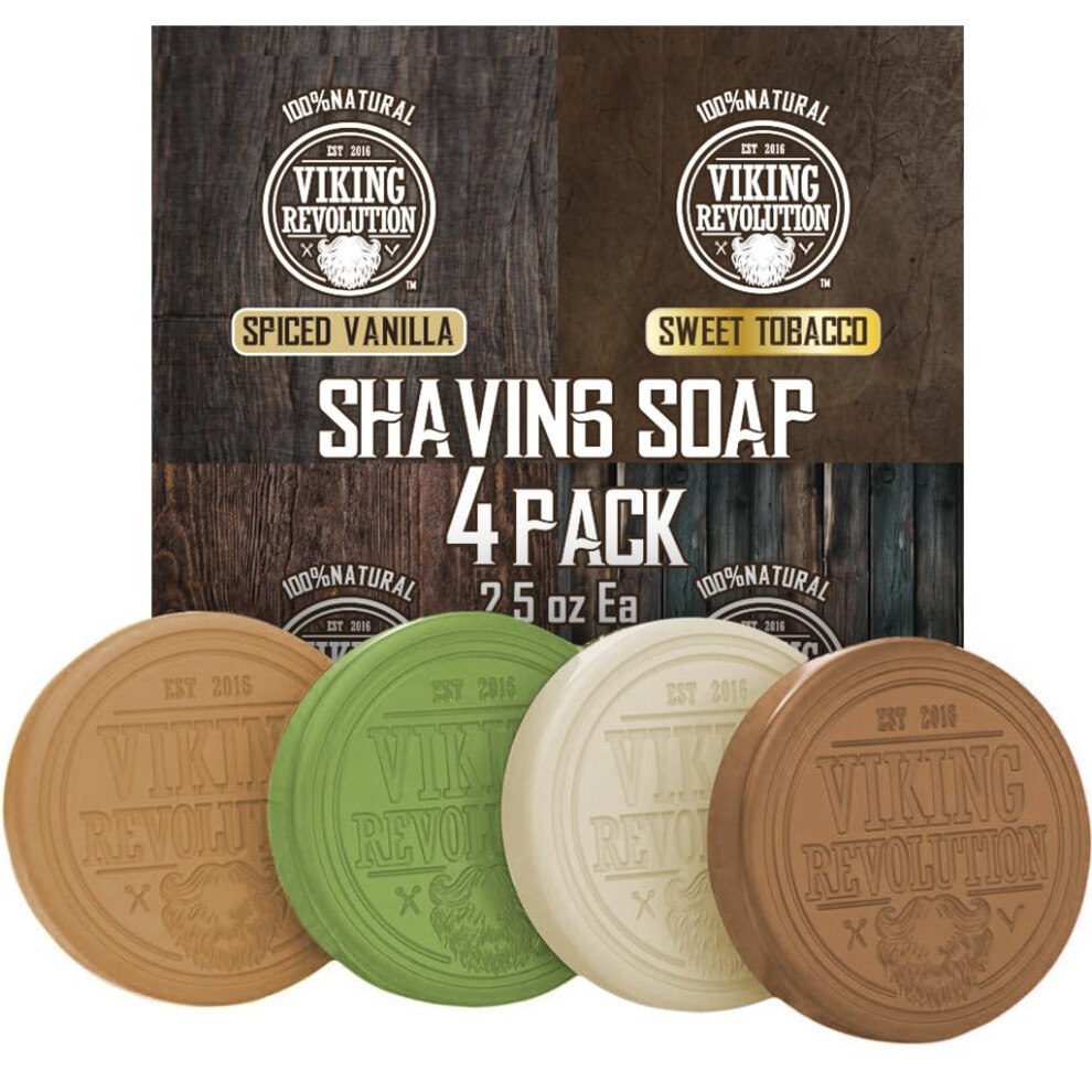 Viking Revolution Shaving Soap for Men - Shave Soap for Use with Shaving Brush and Bowl for Smoothest Wet Shave Shaving Soap Puck - 4 Pack Varie