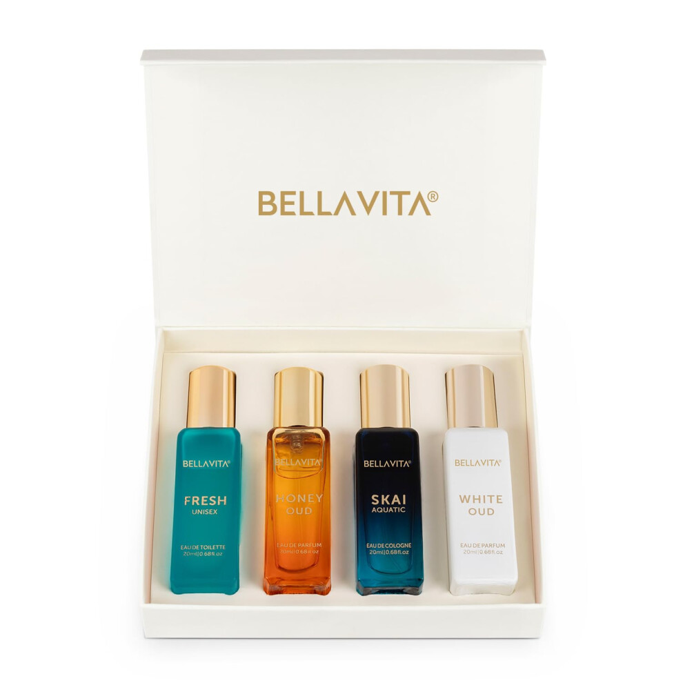 Bella Vita Luxury Perfume Set For Women And Men (4X0.68 Fl. Oz.) | Unisex | Includes: Skai Fresh White Oud Honey Oud | Ideal For Trials Gifti