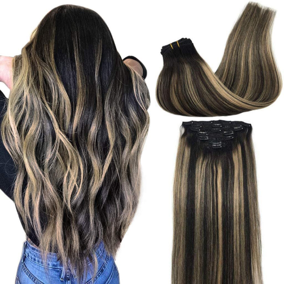 Goo Goo Unisex Clip In Hair Extensions Real Human Hair Remy Human Hair Extensions Clip Ins For Women Natural Human Hair 16Inch 120G 7Pcs 1B/16/1B Ba