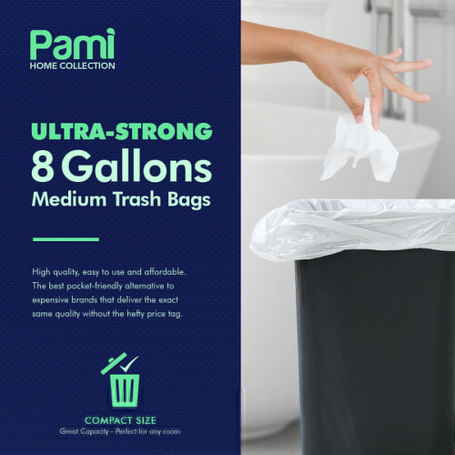 PAMI Medium 8-Gallons Vuilniszakken 100-Pack, Wit - Sterke Multifunctionele Plastic 1