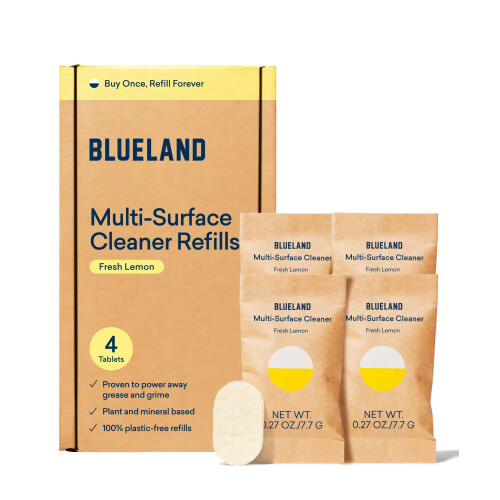 BLUELAND Detergent Multi-suprafață, 4-Pachet Refill, Aromă de Lămâie, Ecologic