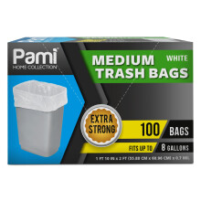 Pami Medium Bolsas de basura de 8 galones White de 100 paquetes-Fuerte de plstico de plstico multipropsito-Bolsas sin perfume para el bao de la c