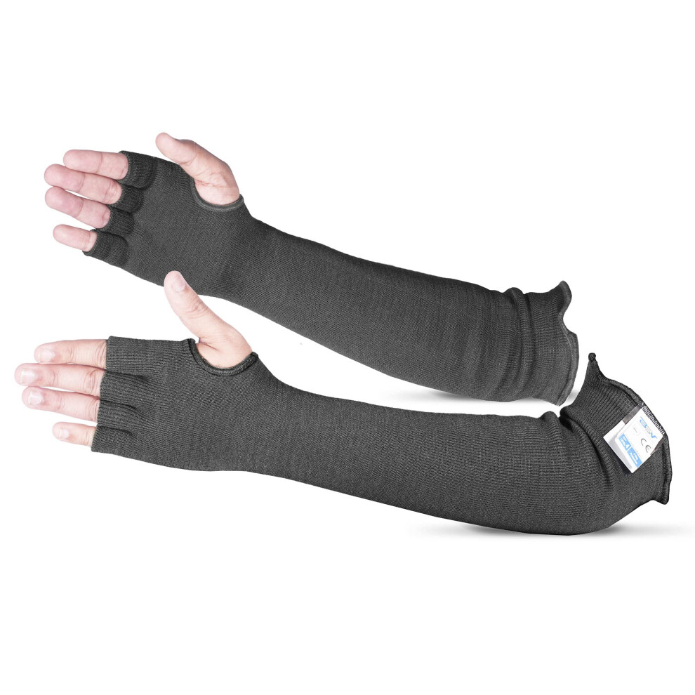 Bsv Kevlar Arm Protection Sleeves With Finger Opening - Cut Scratch Stab Bite And Heat Resistant - Unisex 18 Inches Black 1 Pair 6091022475024