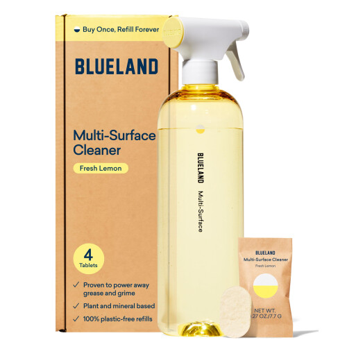 BLUELAND Multi-oppervlakte Cleaner, Startset, Verse Citroen Geur, Sprayfles met 4 Navullingen
