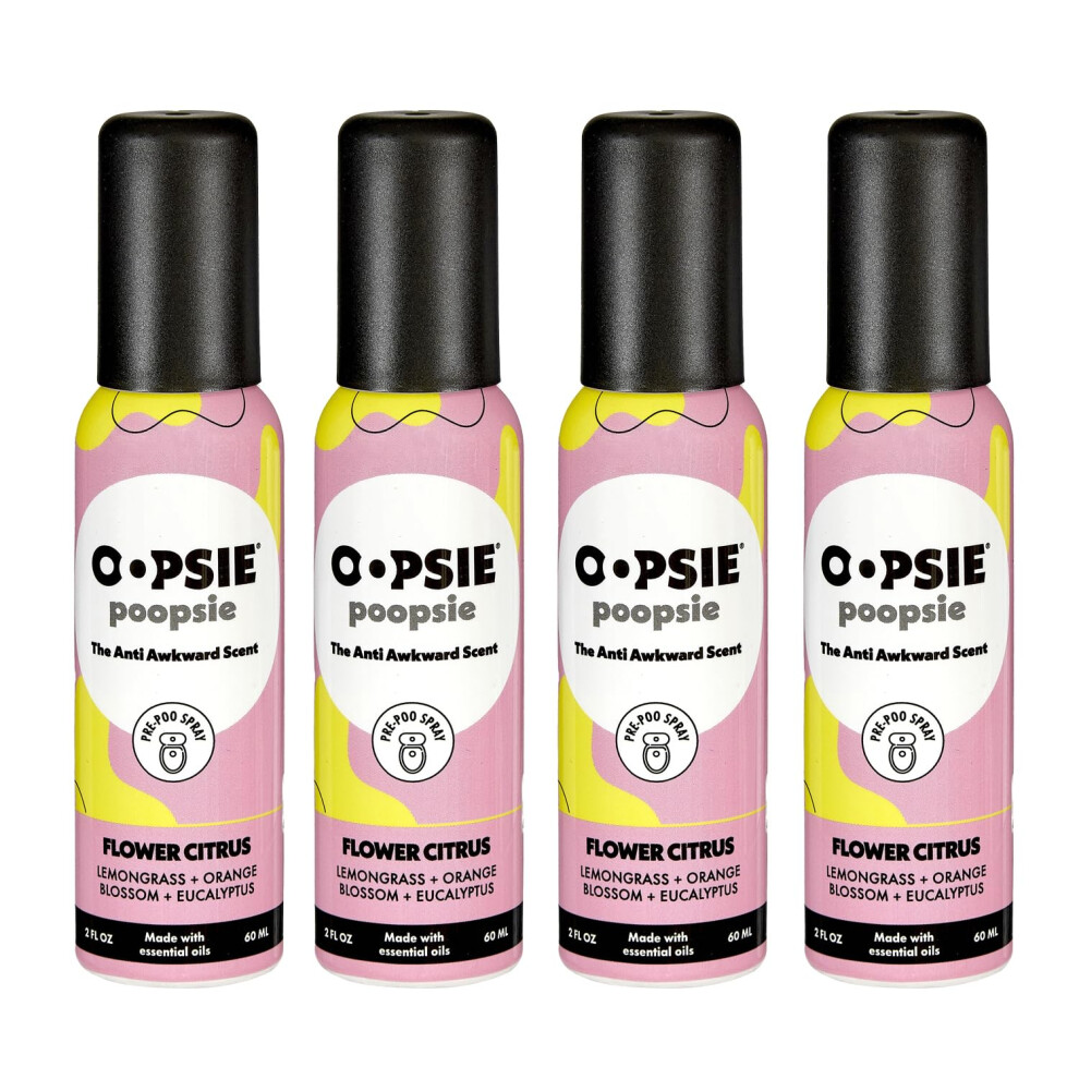 Oopsie Poopsie Pre Poop Spray - 4 Pack Flower Citrus  Natural Pre Poo Toilet Spray for Bathrooms  Trap Odors & Eliminate Embarrassment  2oz Trave-image-OPC-PHXT89V-NEW