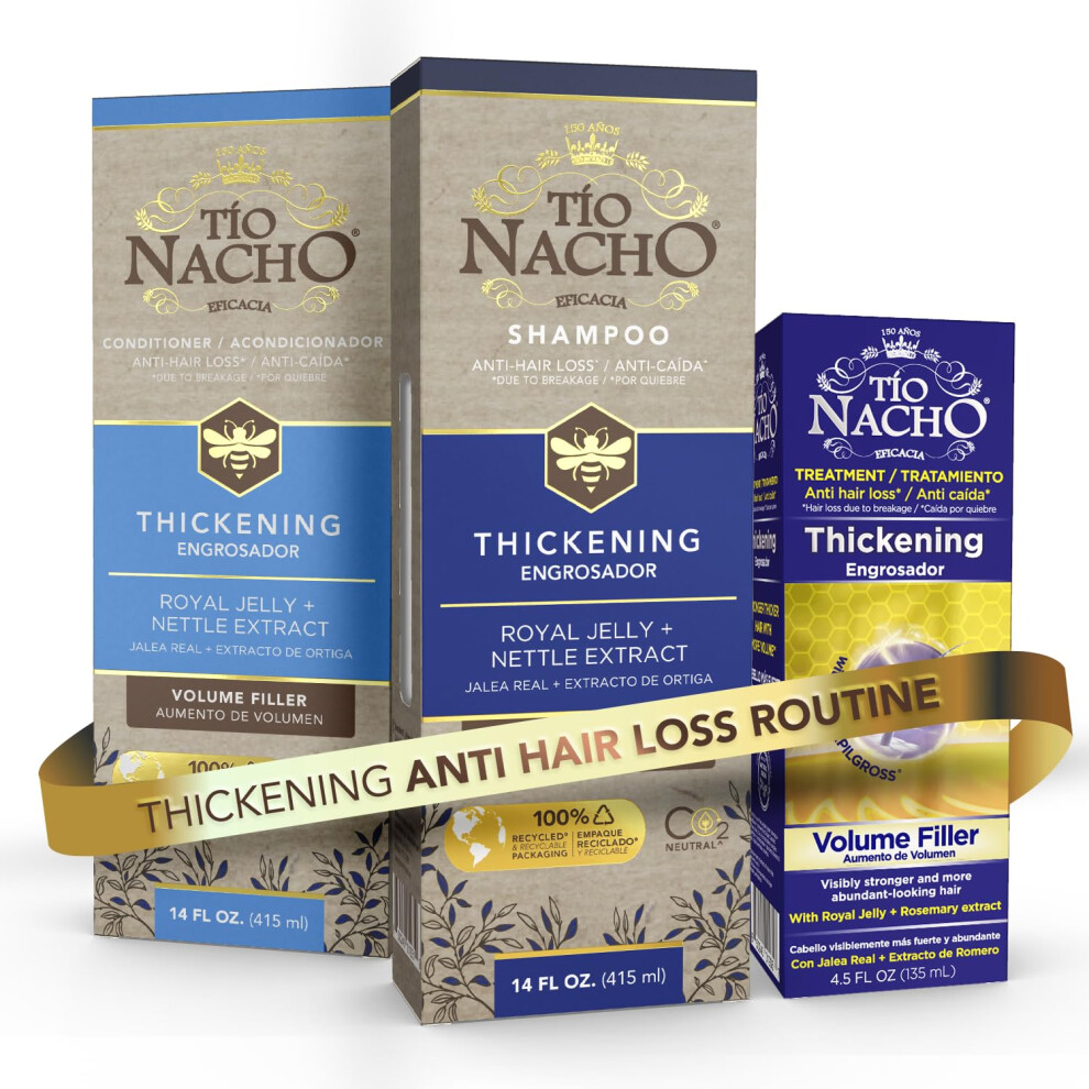 Tio Nacho Thickening Hair Care Bundle - Shampoo Conditioner And Treatment Strengthening System For Fine Hair
