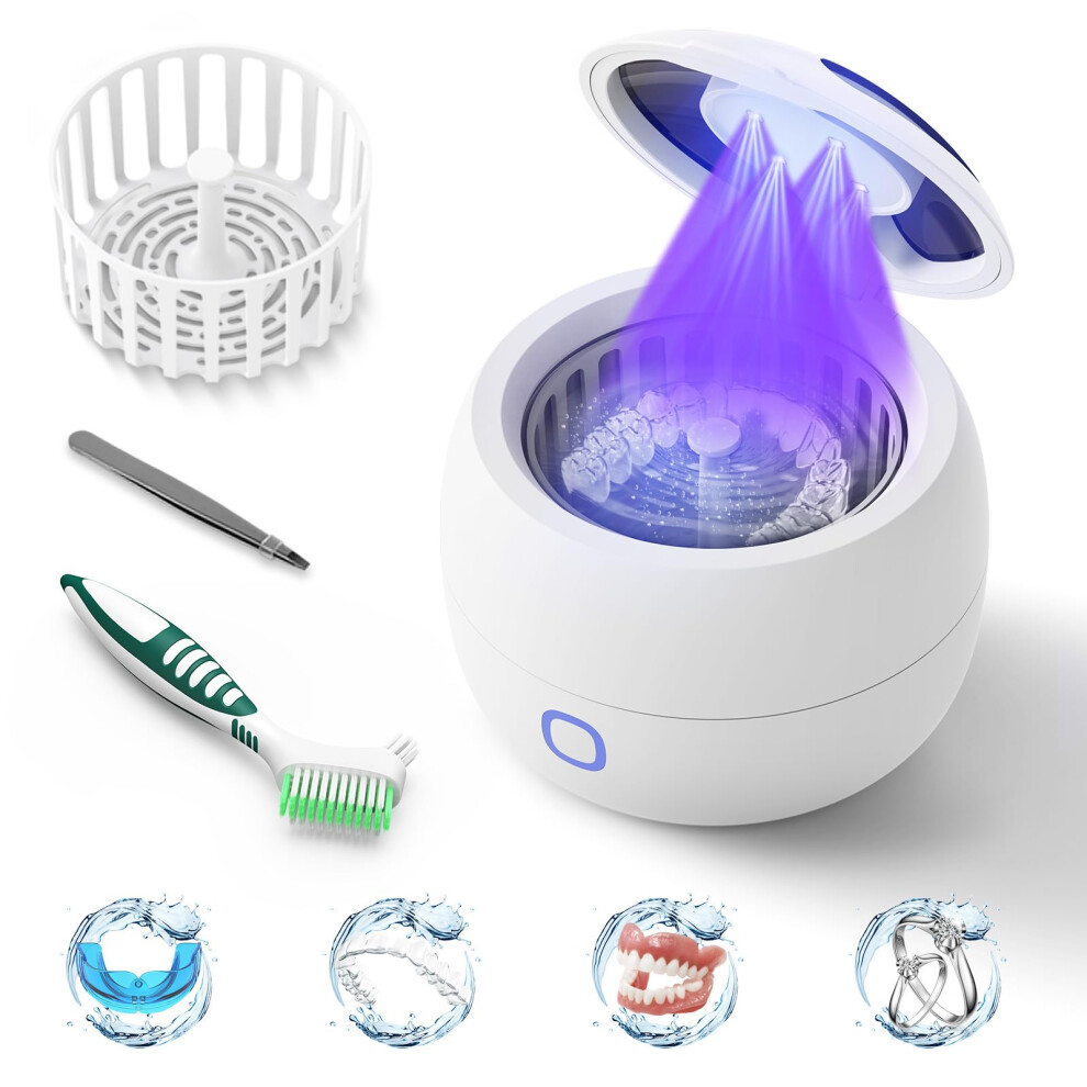 Zyrex 2025 Ultrasonic Retainer Cleaner Machine - 45Khz Retainer Cleaner For Night Guards Mouth Guards Dentures - 24W Dental Ultrasonic Cleaner With 4
