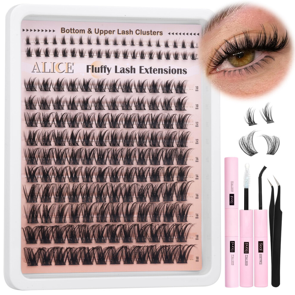 Alice Wispy Lash Clusters Kit Cluster Eyelash Extension Kit 6-18Mm Volume Lash Extensions Kit Cd-Curly Individual Lashes Kit With Bottom Lashes B