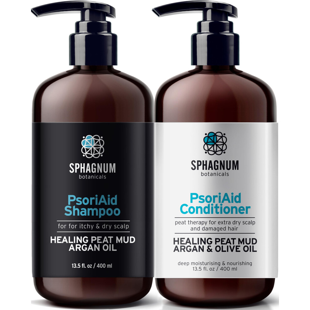 Sphagnum Botanicals Red/Coal Psoriasis Shampoo And Conditioner Set - Peat Mud Therapy For & Itchy Scalp With Argan And Olive Oil No Tar. For Bot