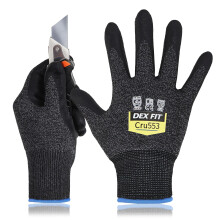DEX FIT Level 5 Cut Resistant Gloves Cru553 3D-Comfort Fit Firm Grip Thin Touch-Screen Durable Breathable; 3 Pairs (Blackgrey Large (3 Pai