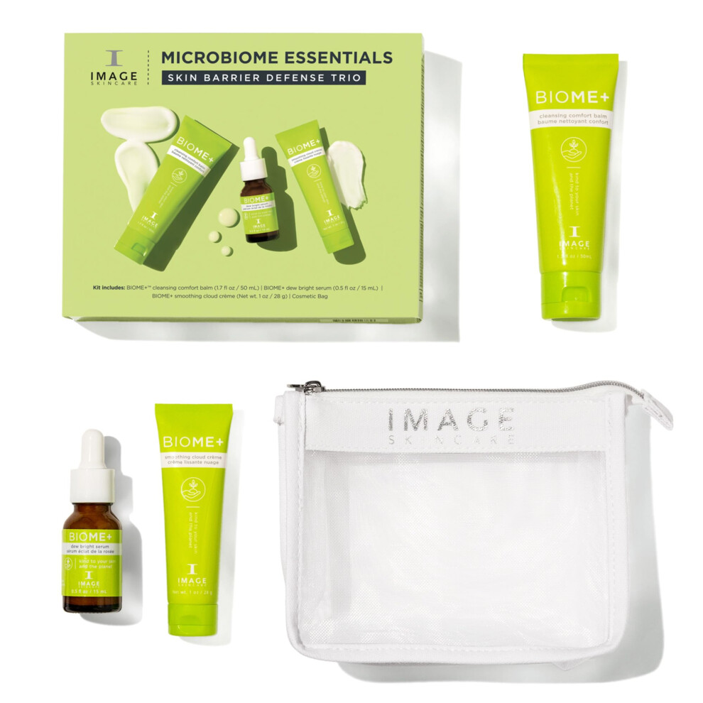 Image Skincare Biome+ Microbiome Essentials Skin Barrier Defense Trio 3 Step Travel Regimen With Facial Cleansing Balm Dew Serum And Smoothing
