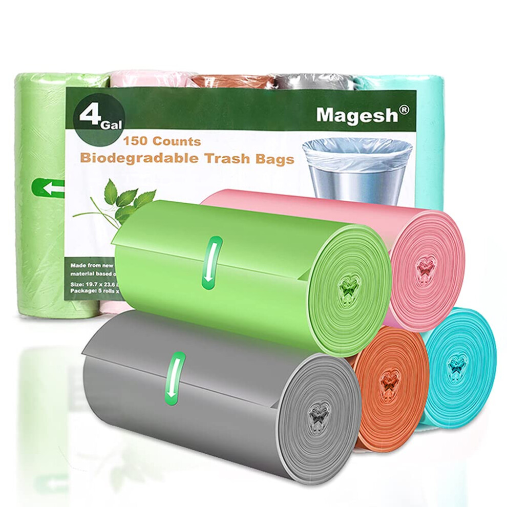 Magique Small Trash Bags Biodegradable Magesh 4 Gallon Trash Bag/Garbage Bags Extra Strong 150 Count Small Garbage Bags 4 Gallon Leak-Proof Unscented