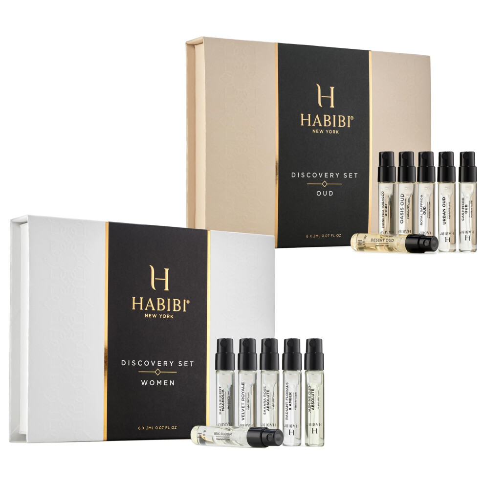 H Habibi Womens & Oud Collection Discovery Sample Set - Perfumes For Women Arabian Perfume For Women Perfume Sampler For Women 10 Mini Sprays