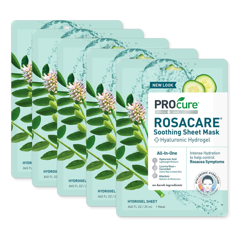 Procure Rosacare Soothing Sheet Face Mask With Hyaluronic Hydrogel For Rosacea Symptoms 5 Masks