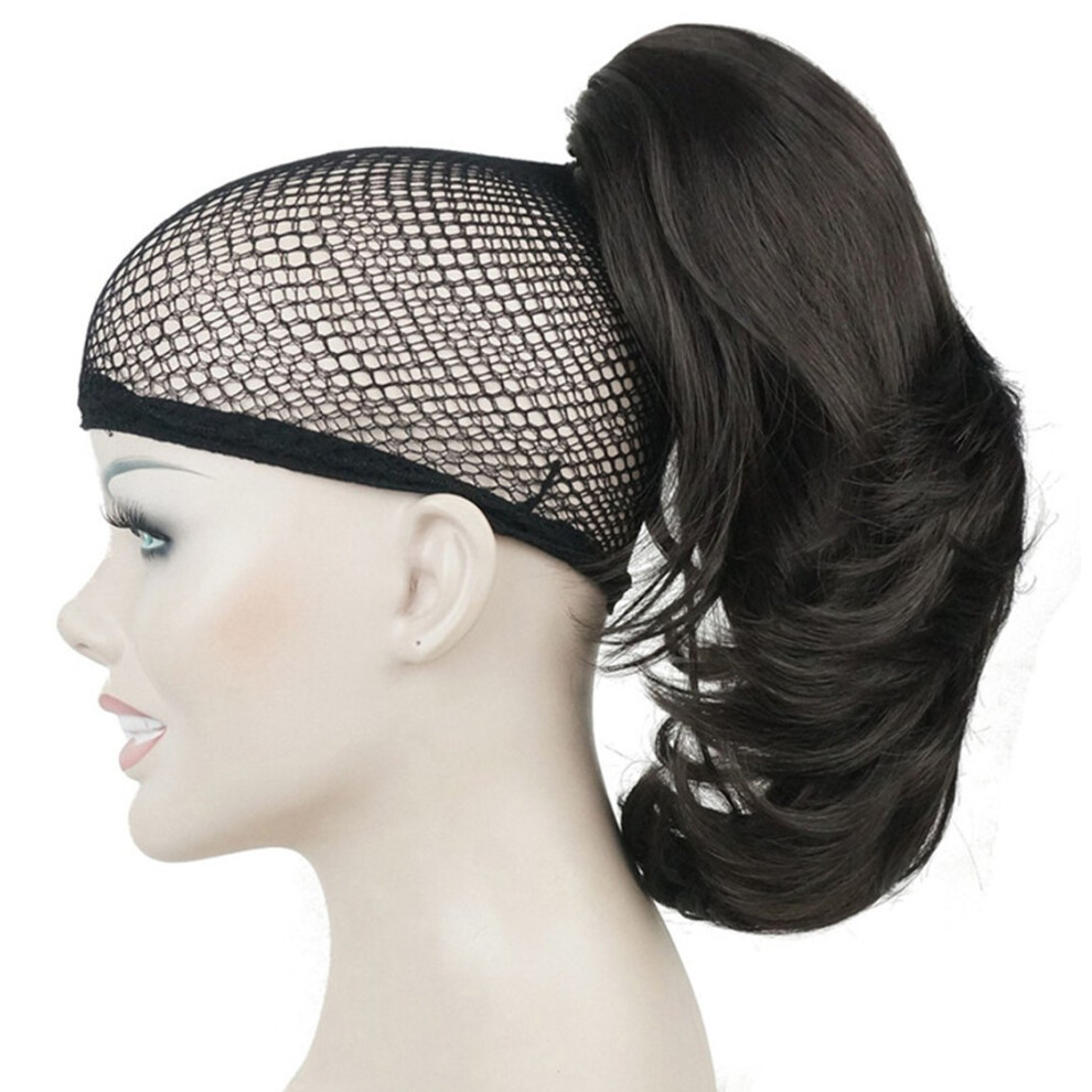 Lydell Unisex Brown 12"""" Dual Use Straight Curly Styled Clip In Claw Ponytail Hair Extension Synthetic Hairpiece 125G With A Jaw/Claw Clip (Dark )