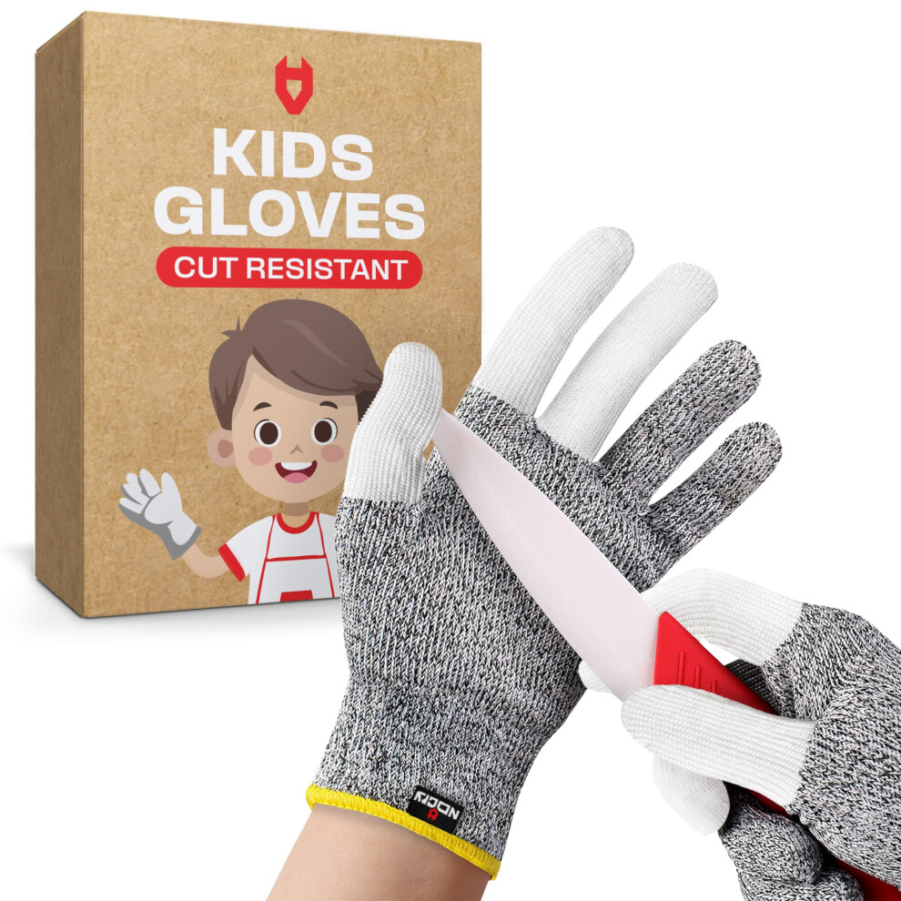 Kids Cut Resistant Gloves With 3 Reinforced Fingers - 100% Food Grade Kids Cooking Gloves With Level 5 Protection - Lightweight Ambidextro Nocry