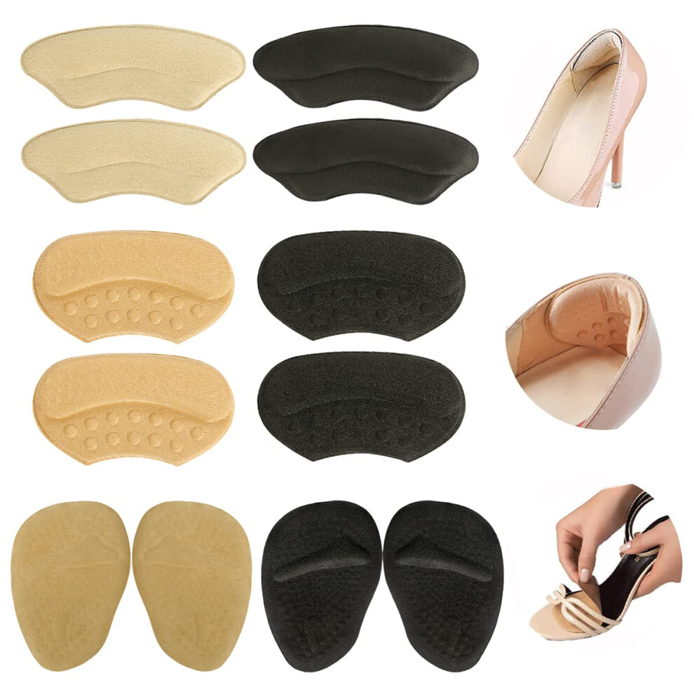 Hmkt Beige Heel Grips Liner Cushions Inserts For Loose Shoes Heel Pads And Metatarsal Pads For Shoes Too Big Women Men Prevent Heel Pain Blisters (Beige+Bla