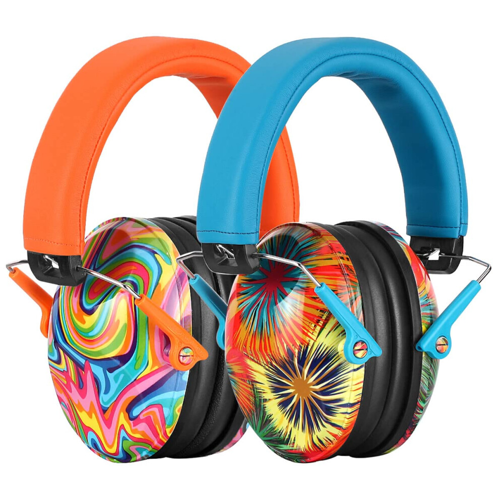 032 2 Pack Kids Ear Protection Nrr 25Db Adjustable Headband Safety Earmuffs For Sports Events Concerts Airports - Orange & Blue Unisex Kids Blue,Orange Prohear
