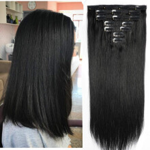 Extensiones de Cabello Humano 16" Clip en 130g 7 Piezas 1# Negro Azabache