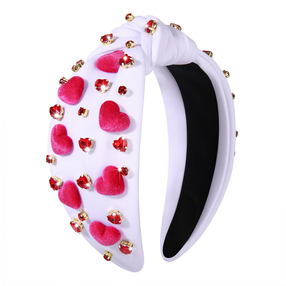 Yahpern Opaska Na Walentynki Dla Kobiet Czerwone Rzowe Serce Wiazane Opaska Na Glowe Wysadzana Klejnotami Rhinestone Krysztalowa Szeroka Opaska-image