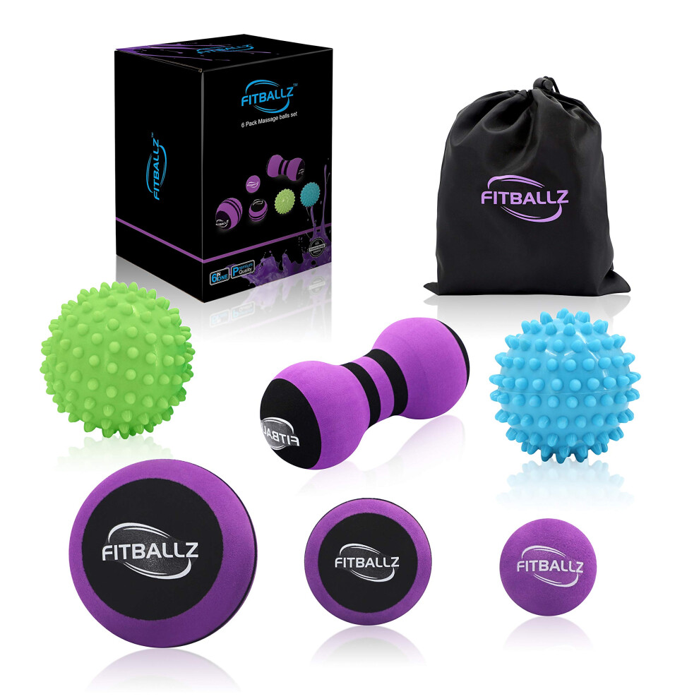 Fitballz Myofascial Trigger Point Release & Deep Tissue Therapy Kit 6 Pack - Foam Spiky & Peanut Balls In 3 Sizes