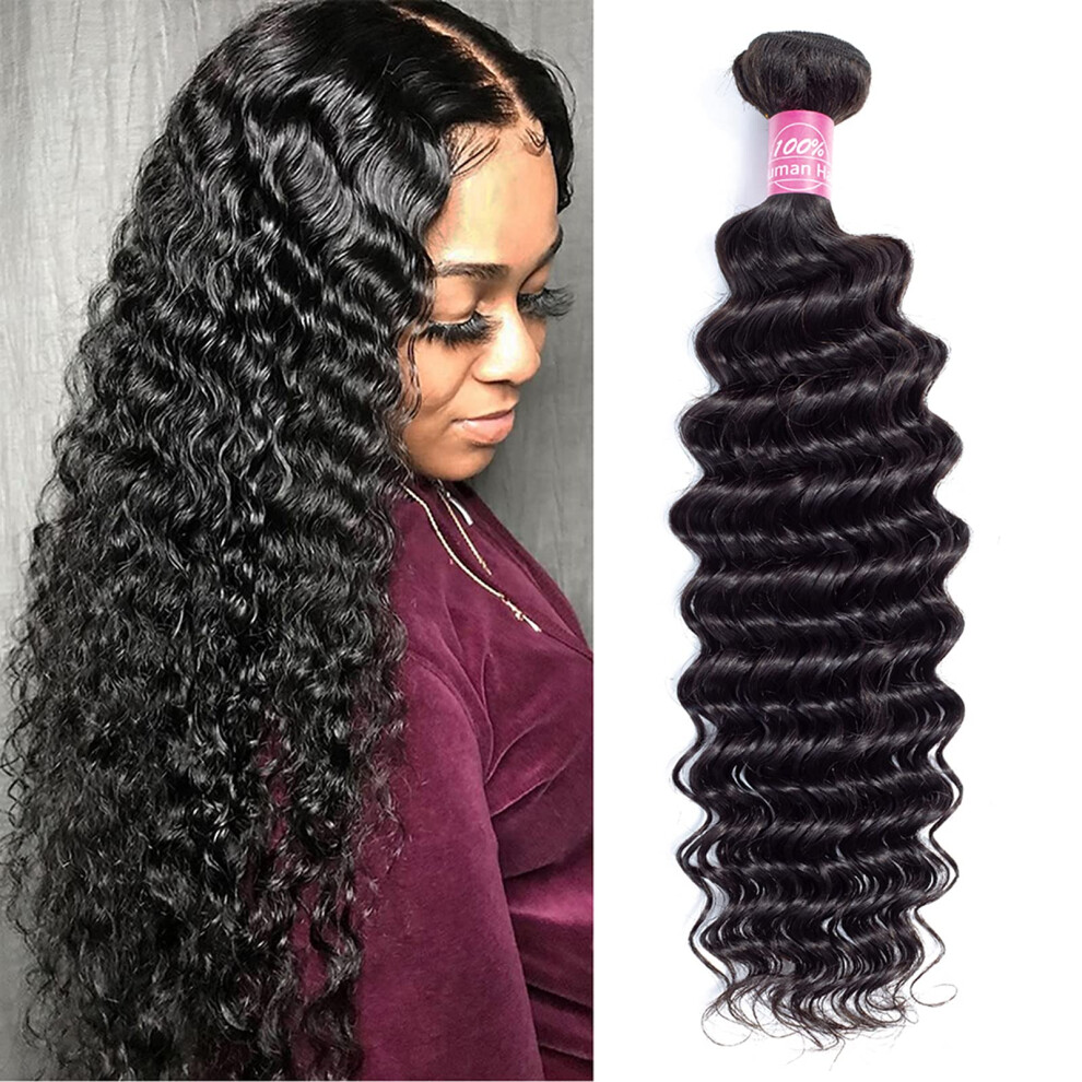 Fq Unisex 12A Brazilian Deep Wave Human Hair Bundles 1 Bundle 26 Inch Deep Curly Weave Hair Bundles Unprocessed Virgin Brazilian Deep Wave Human Hair Bundl