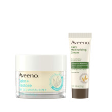 Aveeno Sensitive Skin Moisturizer Bundle Calm + Restore Oat Gel Hidratante facial 1,7 onas e tamanho de teste Creme hidratante dirio + aveia pr