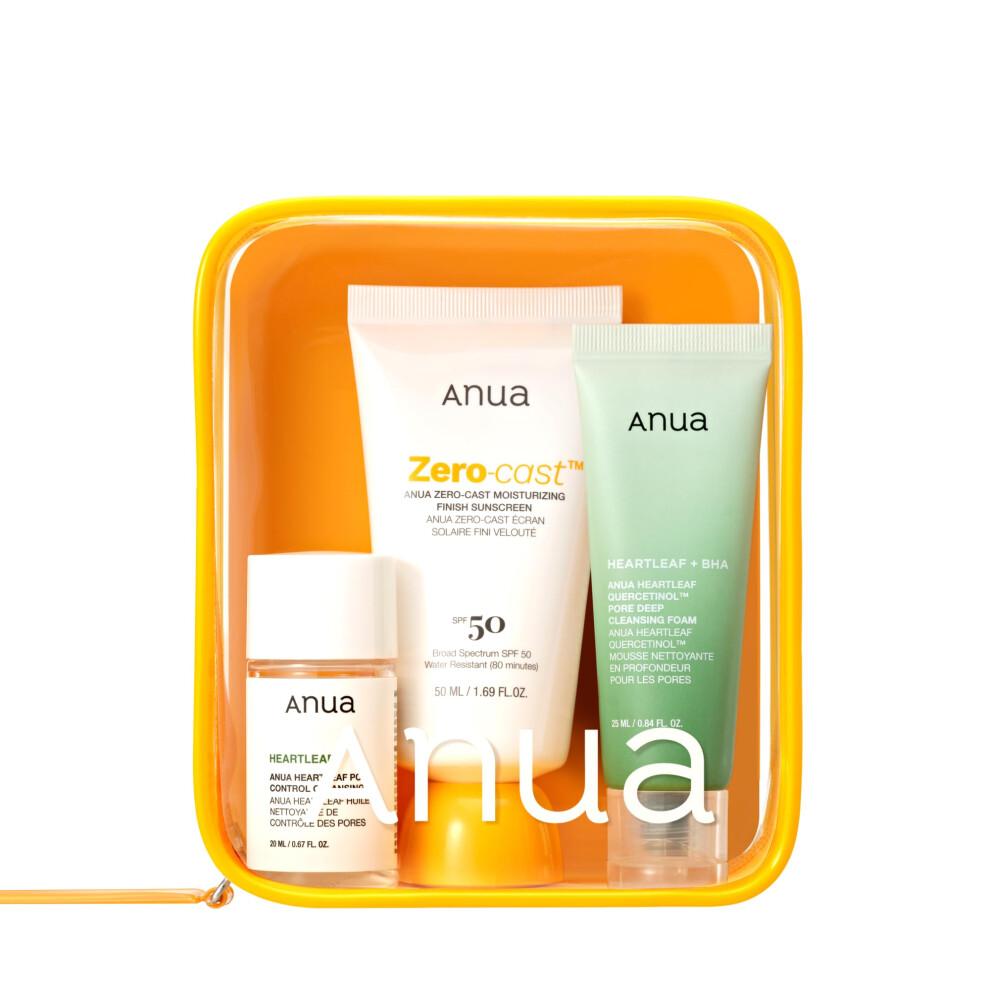 Anua Sun-Ready Travel Kit  Zero-Cast Sunscreen & Cleansing oil & Face Wash. Korean Sunscreen with Mini Size Double Cleansing routine  Korean Skin