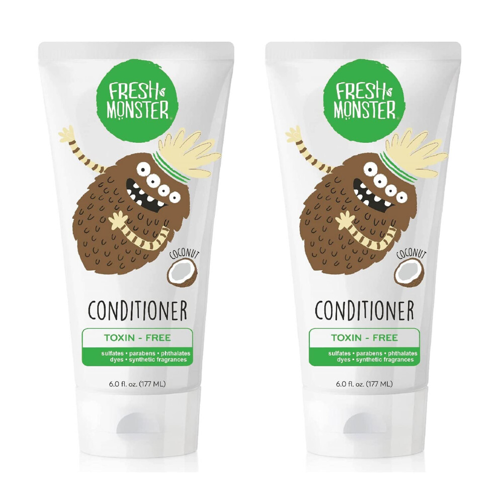 Fresh Monster Kids Hair Conditioner Toxin-Free Hypoallergenic & Natural Hair Conditioner For Kids Coconut (2 Pack 6Oz/Each)
