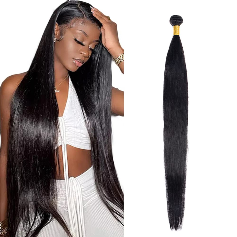 Poules Cheveux Humains Paquets Droits 32 Pouces 1 Paquet De Cheveux Brsiliens Non Traits # 1B Couleur Naturelle Extensions De Cheveux Humains-image