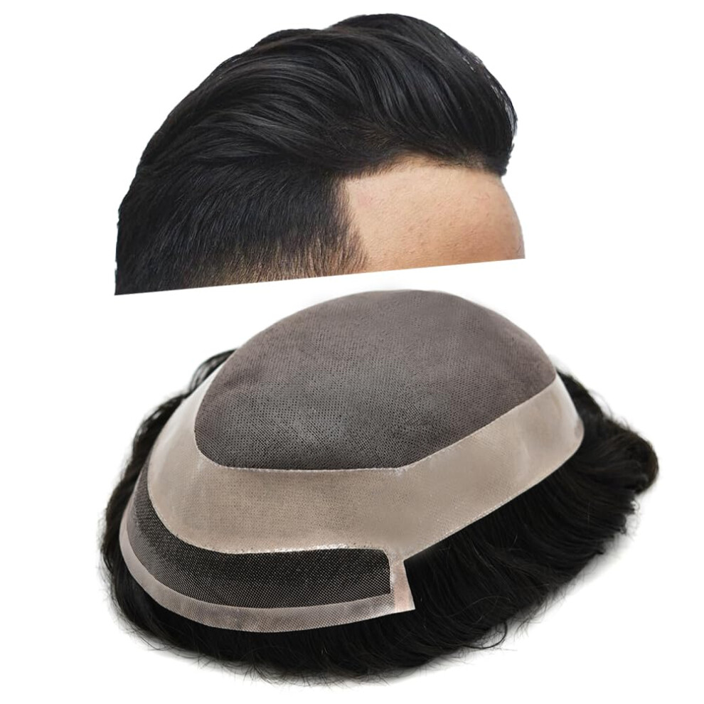 Singa Hair Unisex Toupee For Men Hair System Replacement Mens Toupee Hairpiece Fine Welded Lace Front Human Hair Piece Unit For Men Monofilament Mens Wi
