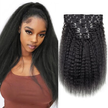 10 kpl 200 g Kinky Straight Clip in Hiustenpidennykset Real Human Hair Kinky Clip Ins Full Head 16 tuuman Clip Ins mustille Naisten hiustenpidennykse