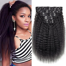 10 kpl 220 g Kinky Straight Clip in Hiustenpidennykset Real Human Hair Kinky Clip Ins Full Head 18 tuuman Clip Ins mustille Naisten hiustenpidennykse