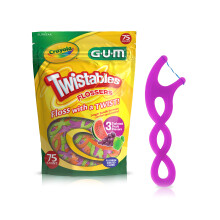 GUM Crayola Twistables Tandtrd fr barn med fluor - Designad fr sm hnder - Tre roliga fruktsmaker - Ltt att anvnda Tandtrdsplock fr barn